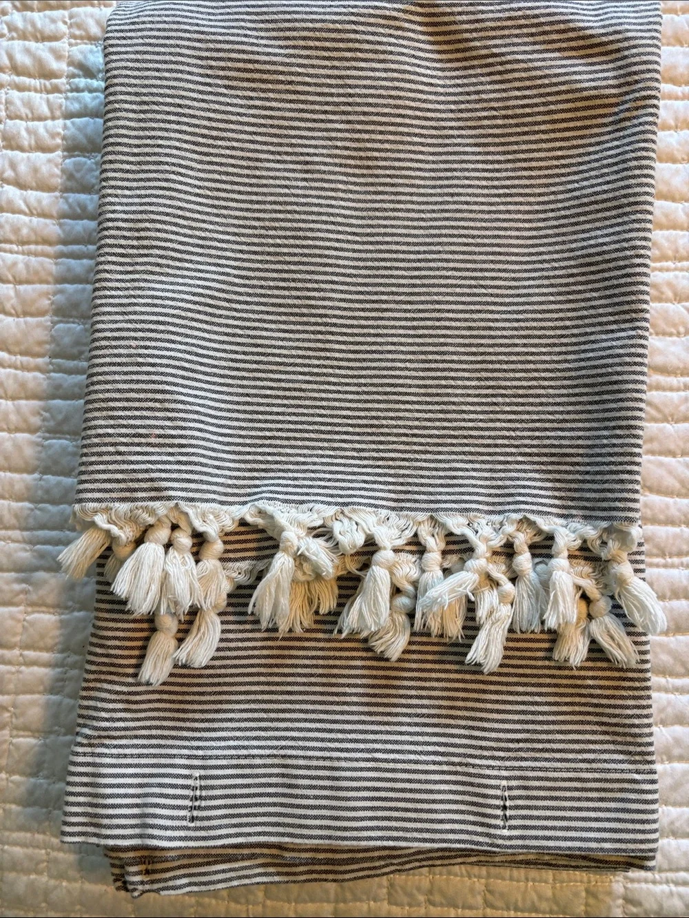 Hearth & Hand Striped Fringe Shower Curtain - White and Gray
